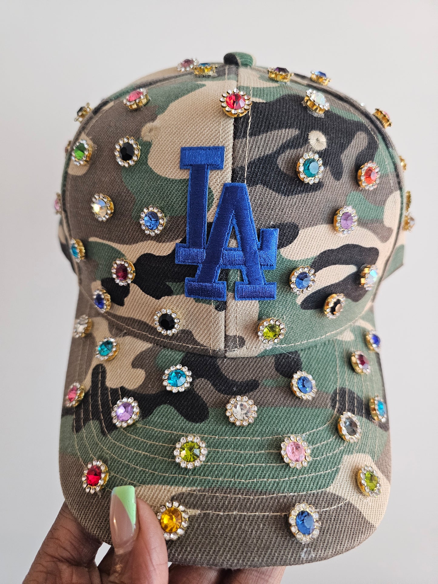 Multi-color Rhinestone Bling Camo Cap