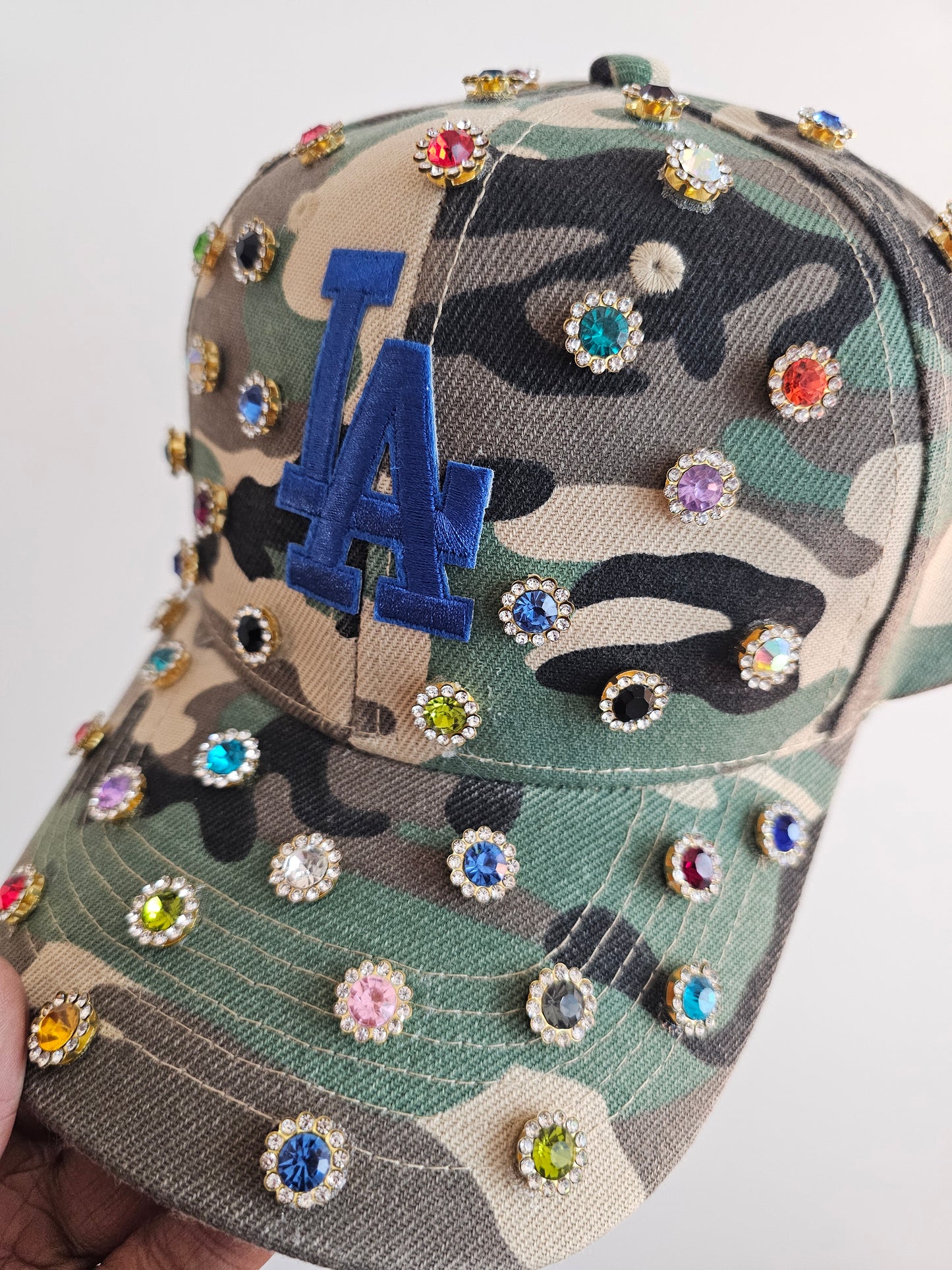 Multi-color Rhinestone Bling Camo Cap