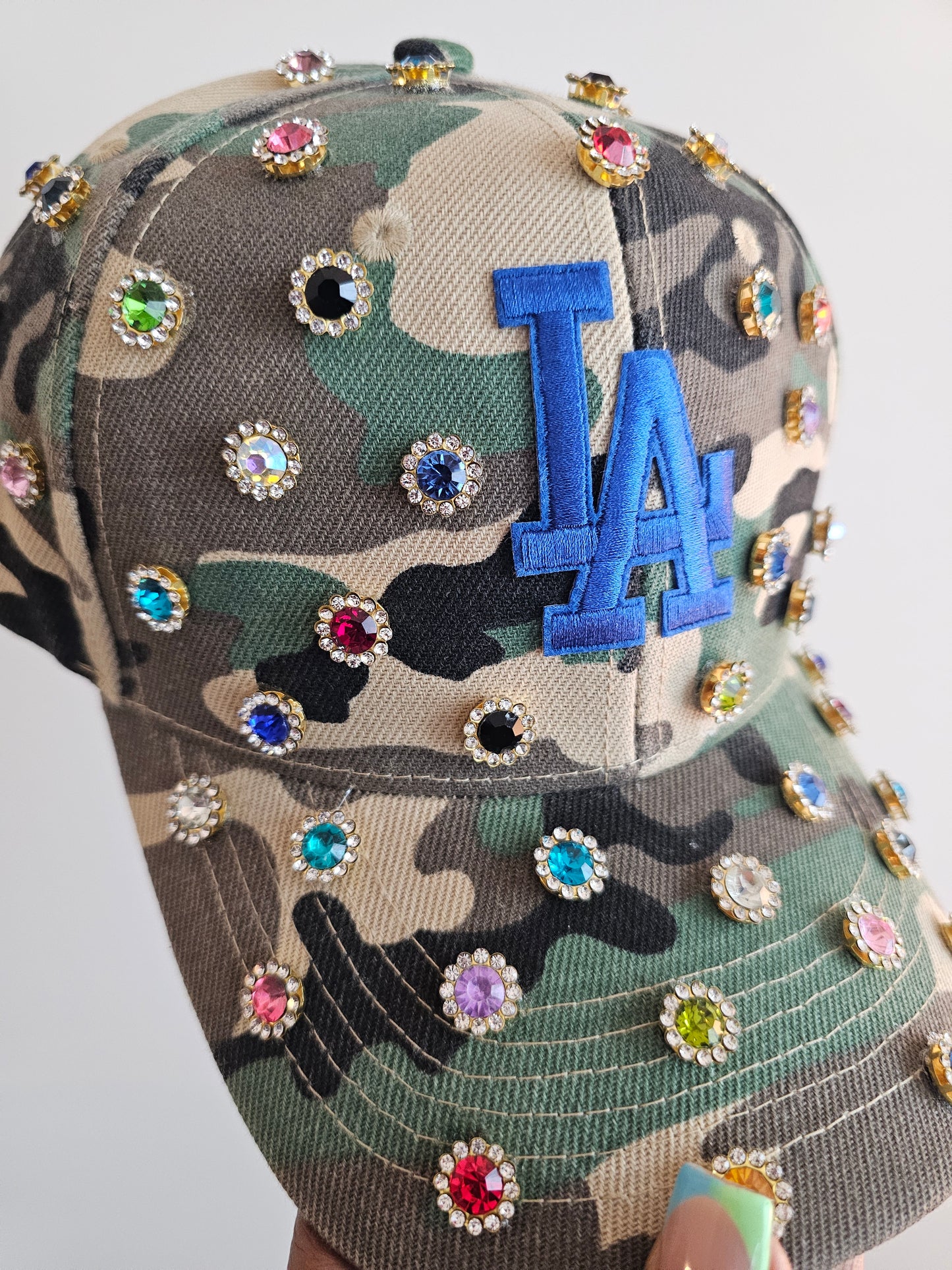 Multi-color Rhinestone Bling Camo Cap
