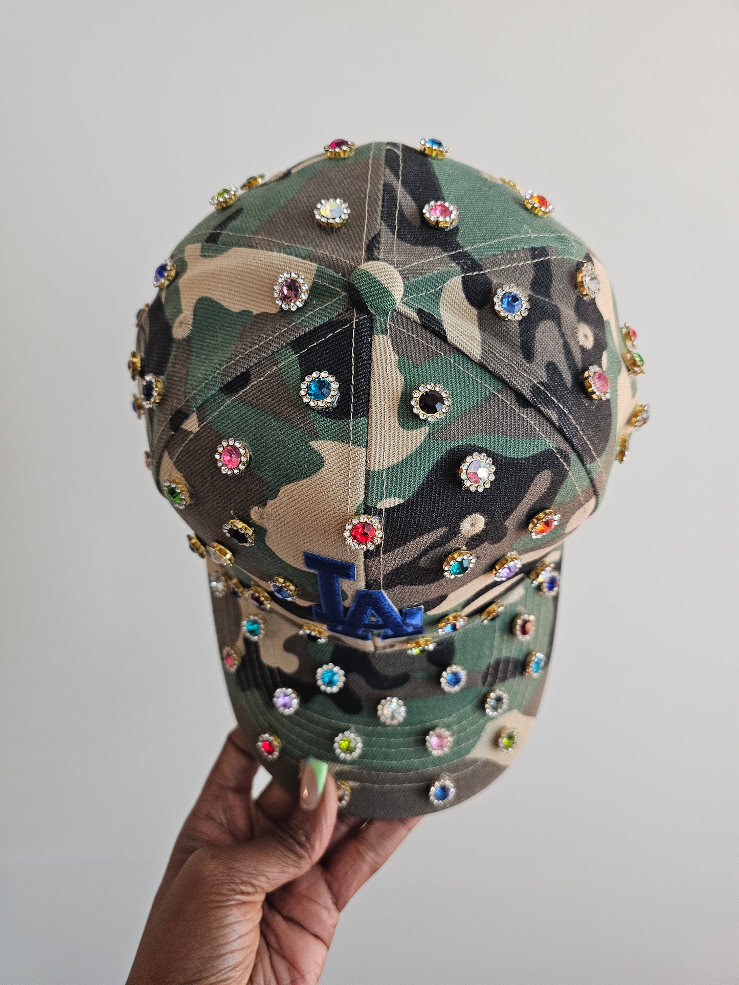 Multi-color Rhinestone Bling Camo Cap