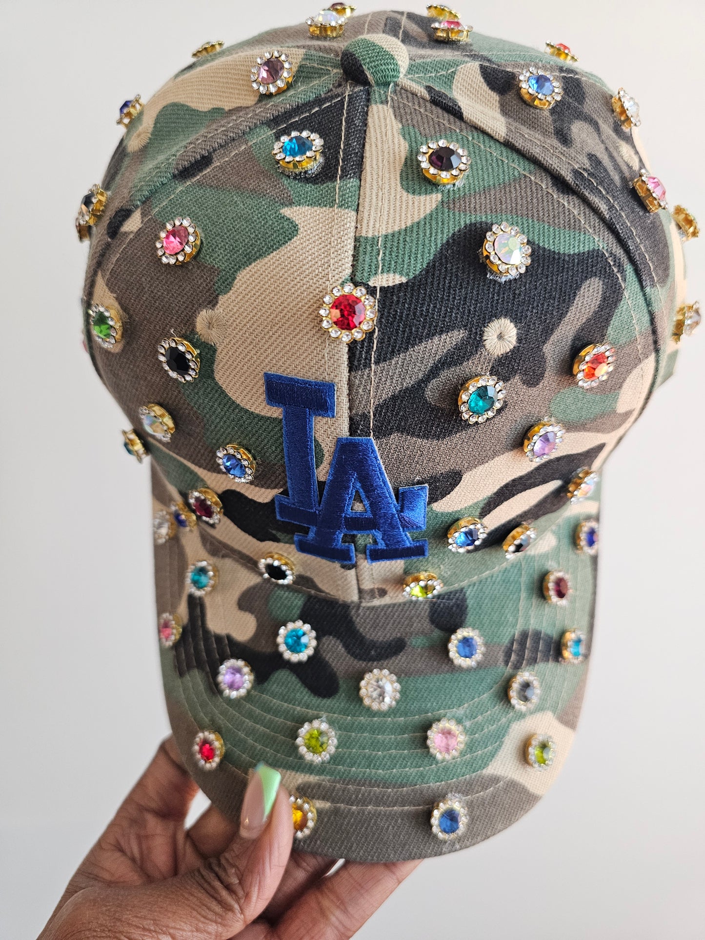 Multi-color Rhinestone Bling Camo Cap