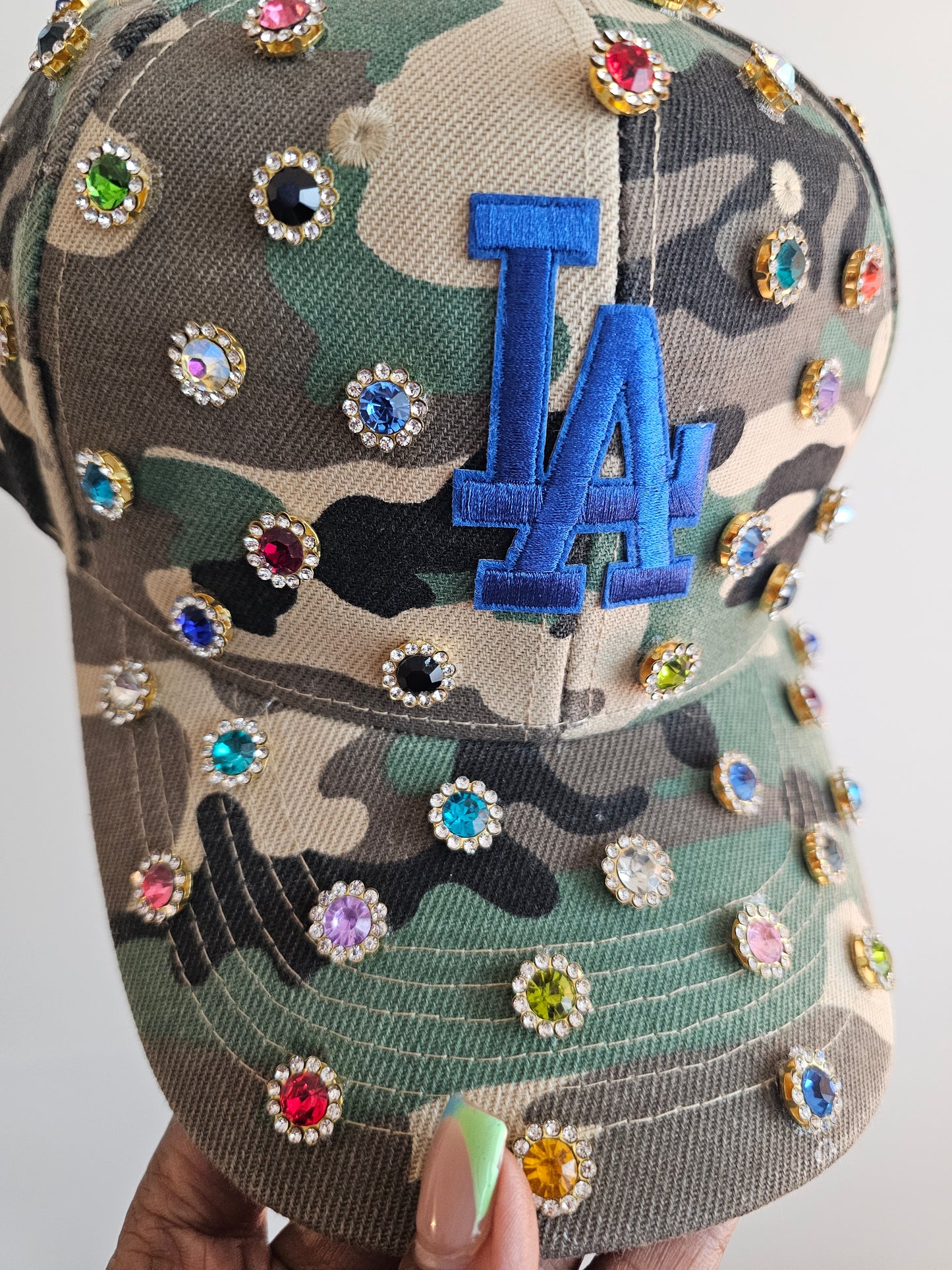 Multi-color Rhinestone Bling Camo Cap