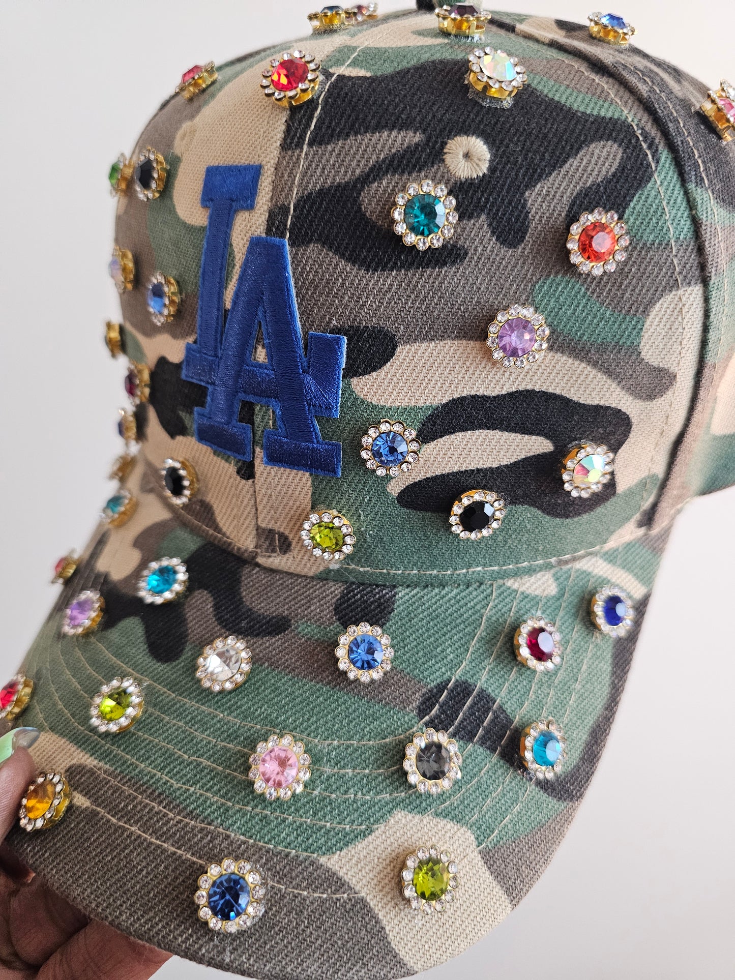 Multi-color Rhinestone Bling Camo Cap
