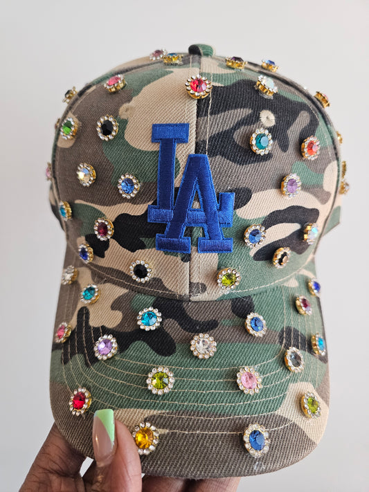 Multi-color Rhinestone Bling Camo Cap