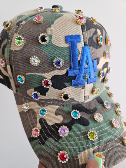 Multi-color Rhinestone Bling Camo Cap