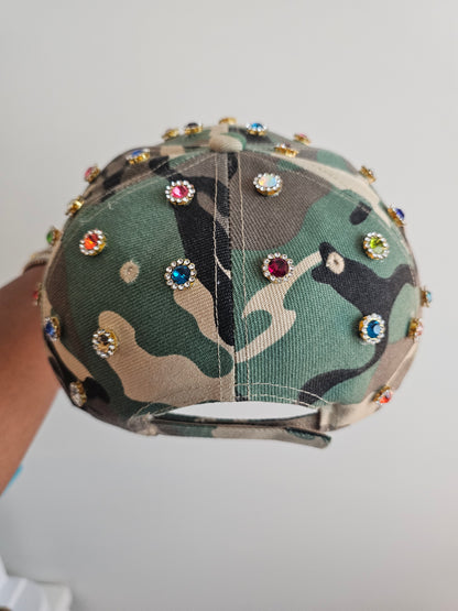 Multi-color Rhinestone Bling Camo Cap