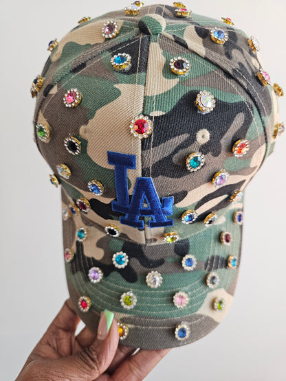 Multi-color Rhinestone Bling Camo Cap