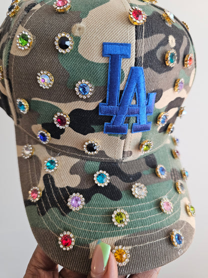 Multi-color Rhinestone Bling Camo Cap