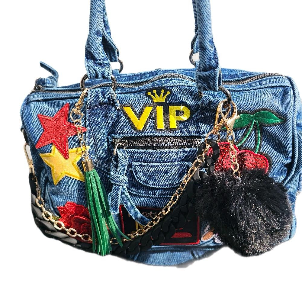 Women's Luxe Denim Crossbody Purse with Included Bag Organizer Insert, Purses Crossbody Bag