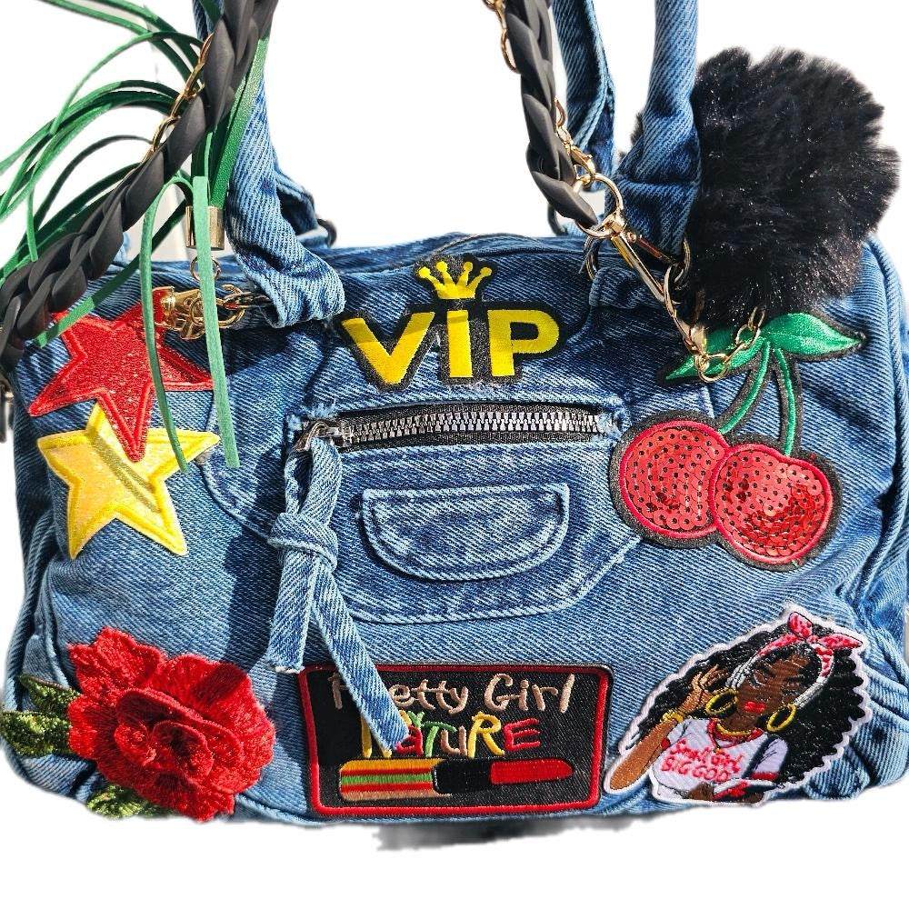 Women's Luxe Denim Crossbody Purse with Included Bag Organizer Insert, Purses Crossbody Bag