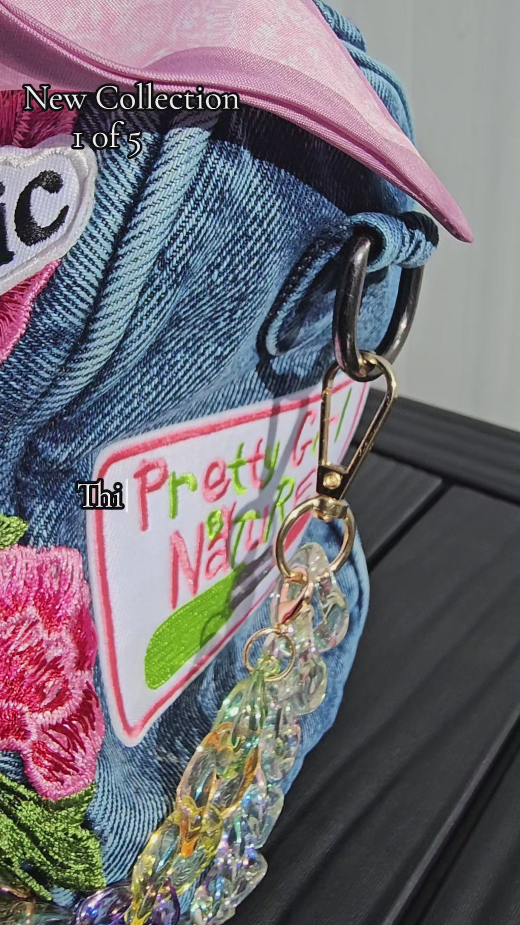 Blessed Baddie Embellished Denim Patchwork Crossbody Bag with Integrated Purse Organizer