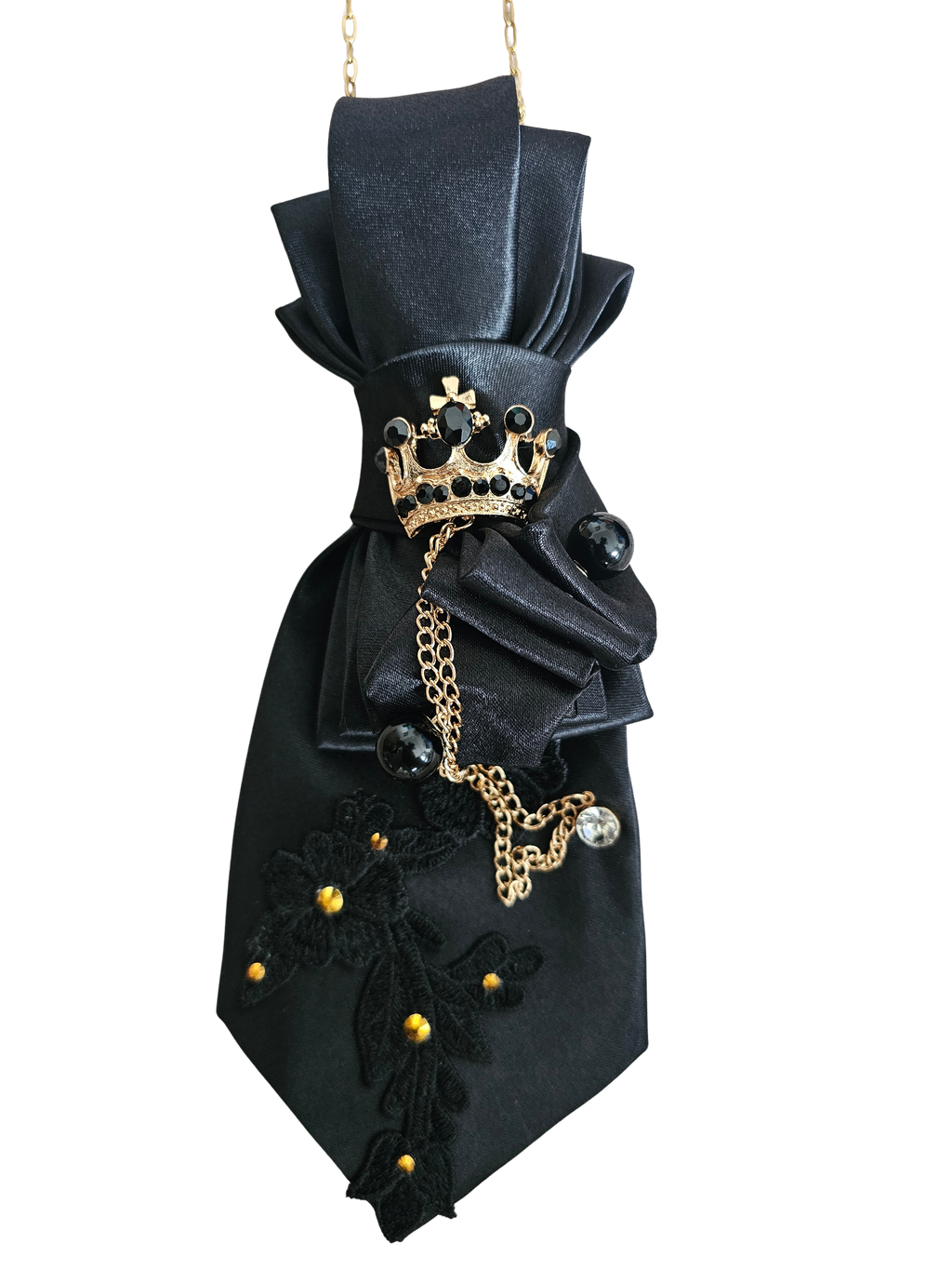 Black Luxe Floral Cap & Tie Set