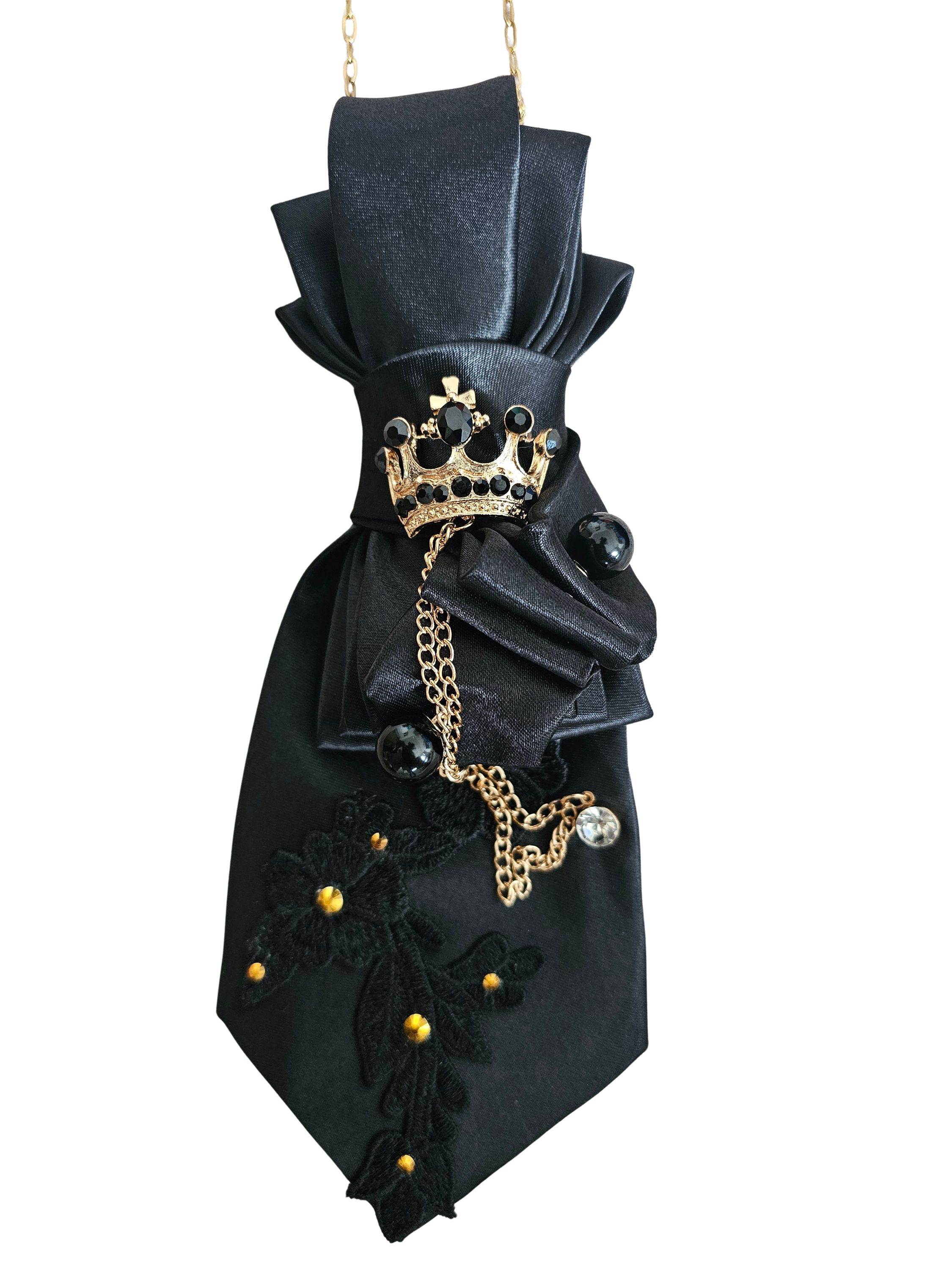 Black Luxe Floral Cap & Tie Set