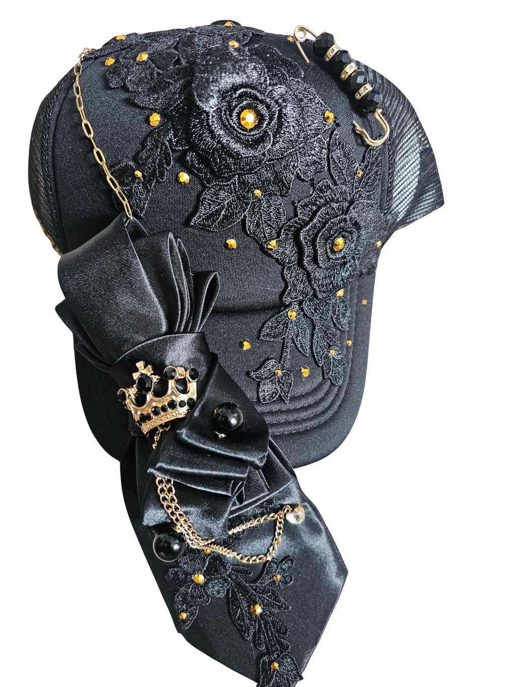 Black Luxe Floral Cap & Tie Set