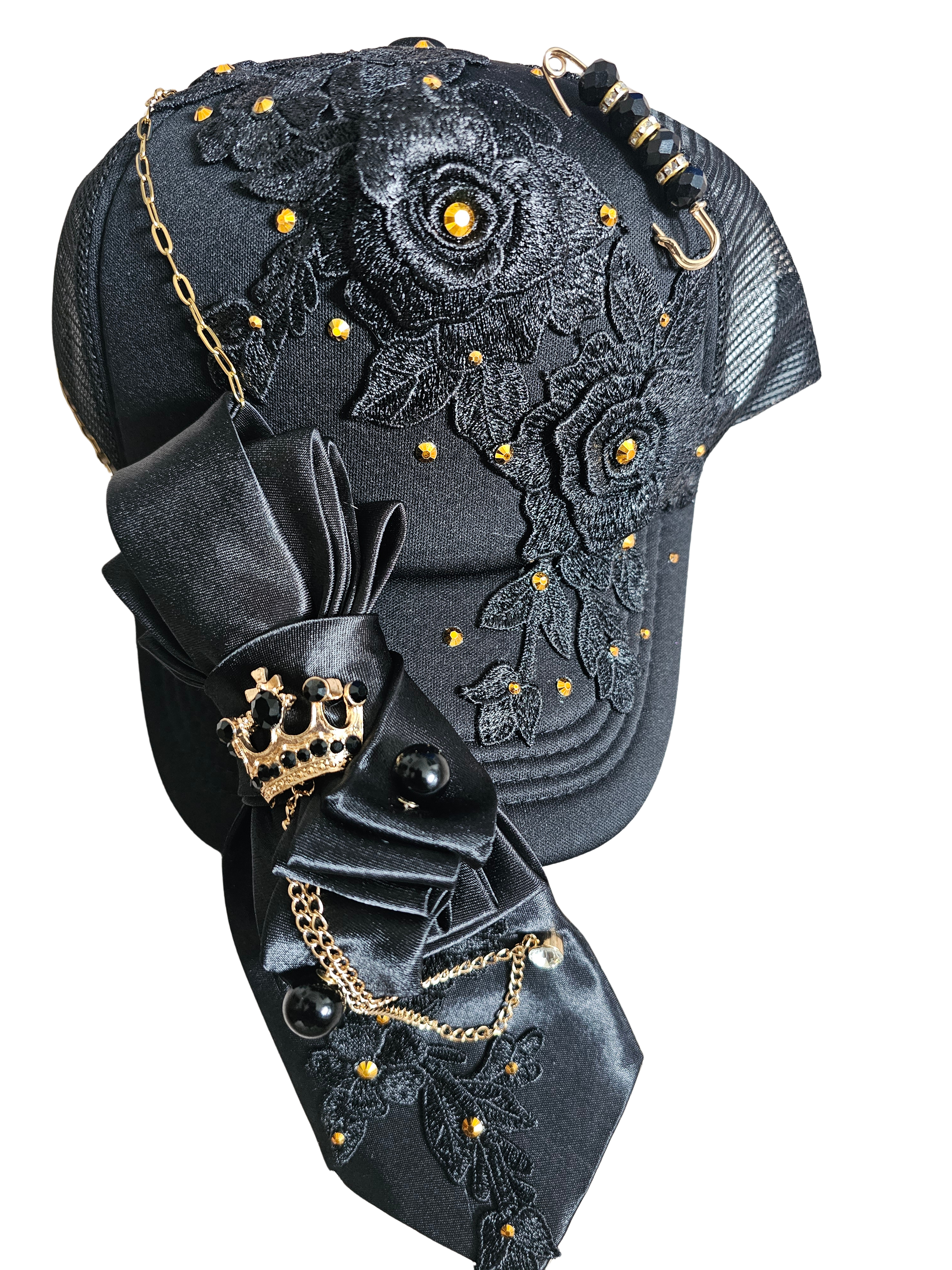 Black Luxe Floral Cap & Tie Set