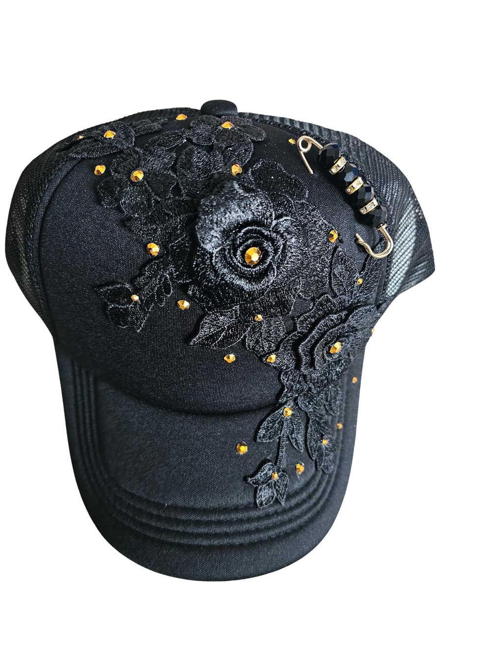 Black Luxe Floral Cap & Tie Set