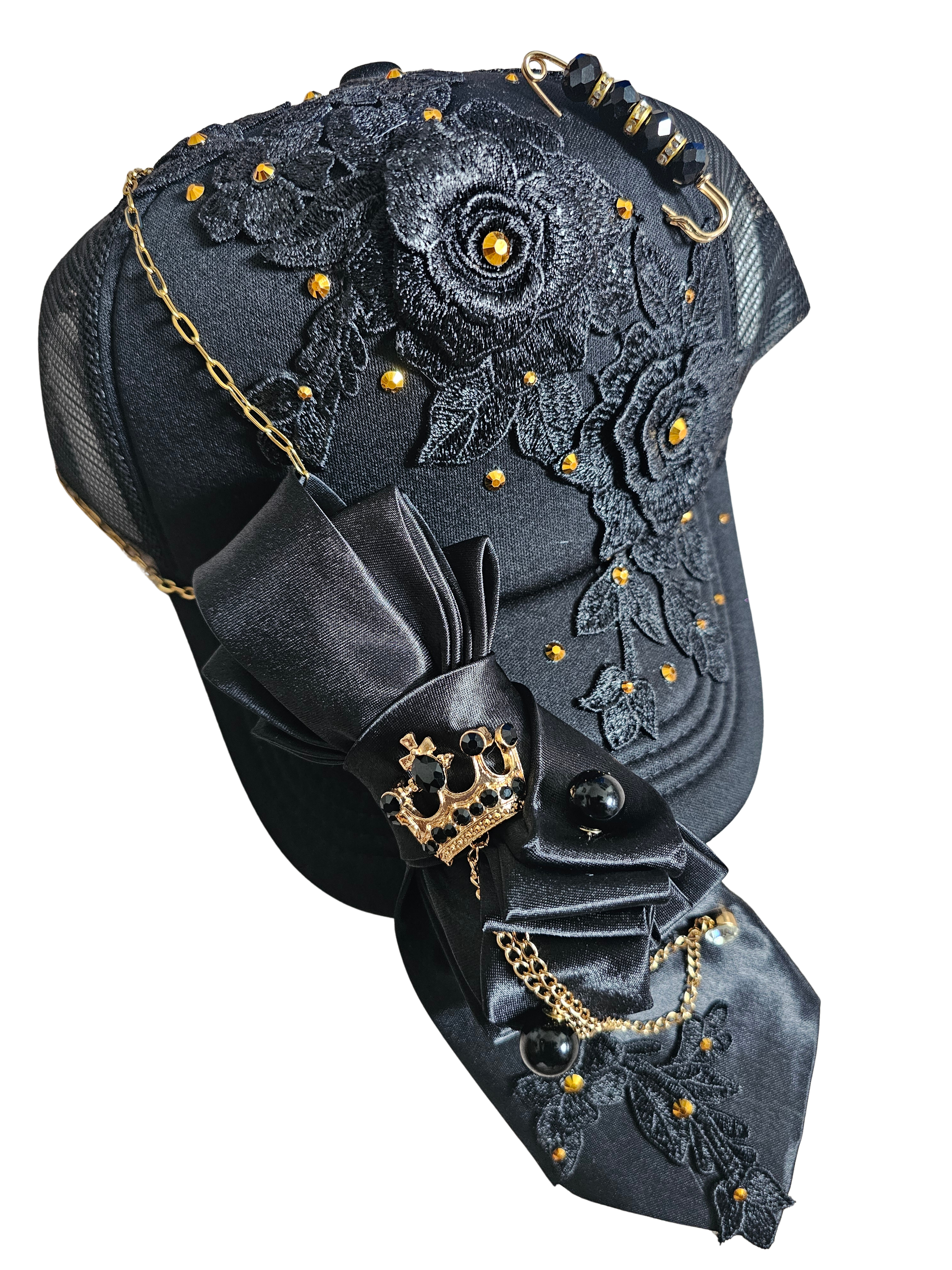 Black Luxe Floral Cap & Tie Set