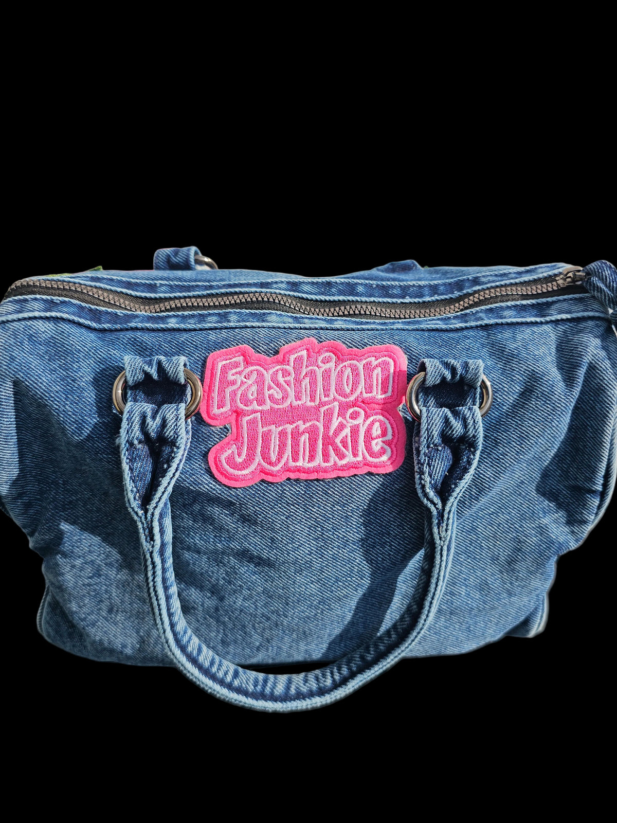 Blessed Baddie Embellished Denim Patchwork Crossbody Bag with Integrated Purse Organizer