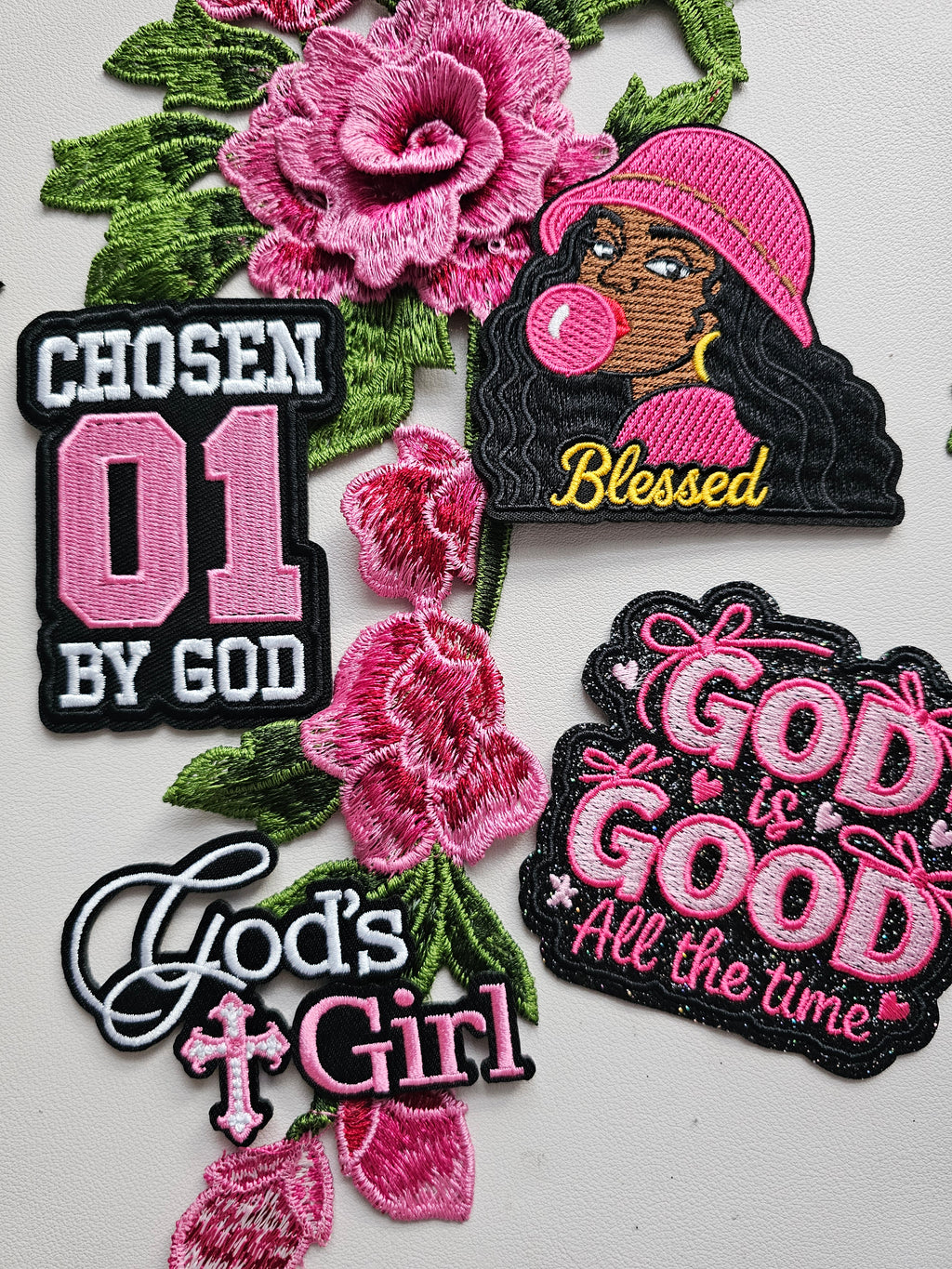 Chosen 01 By God Pink Floral Patch Set