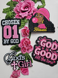 Chosen 01 By God Pink Floral Patch Set
