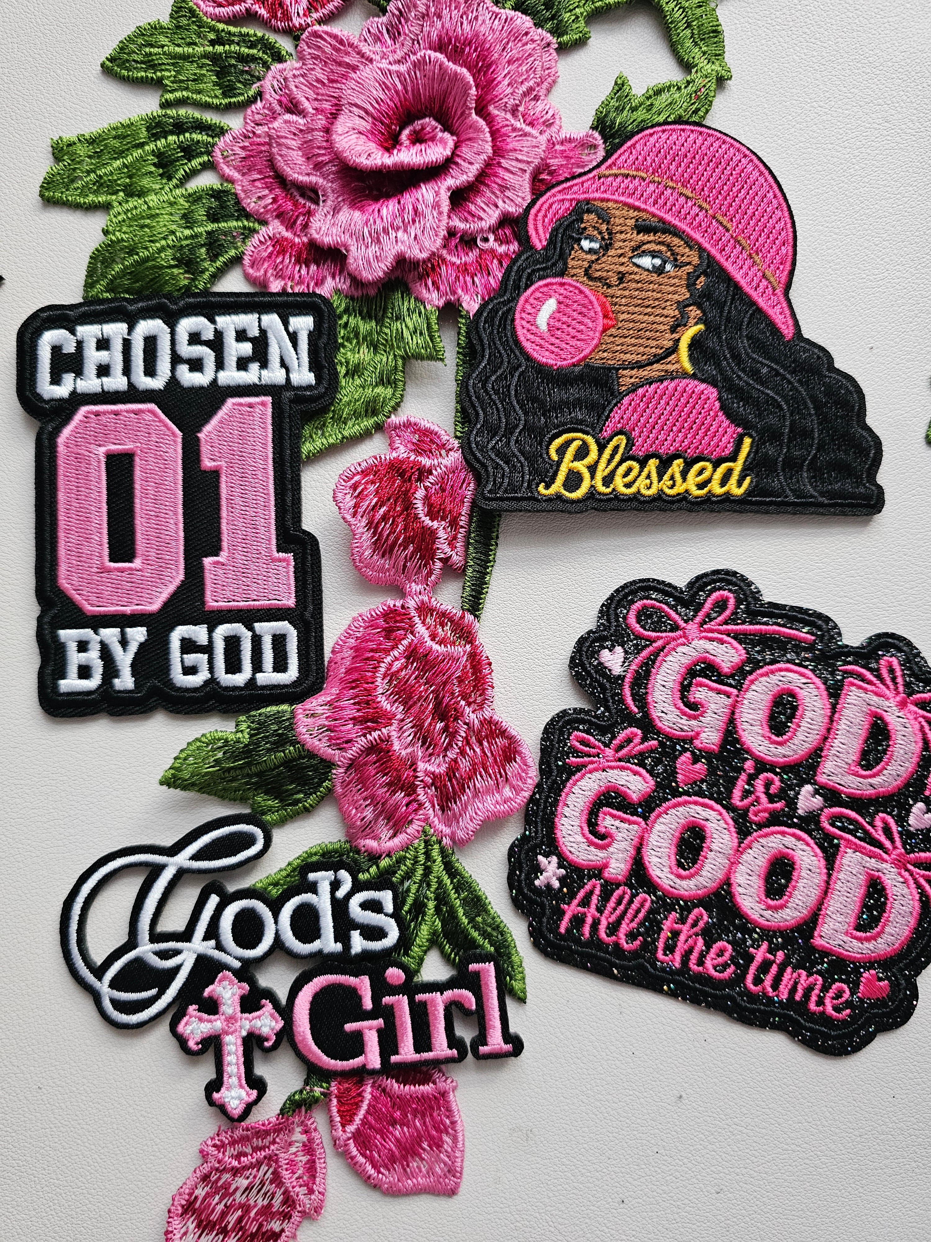 Chosen 01 By God Pink Floral Patch Set